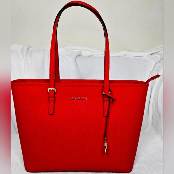 Michael Kors RED Leather Tote Bag Purse - Picture 8 of 11